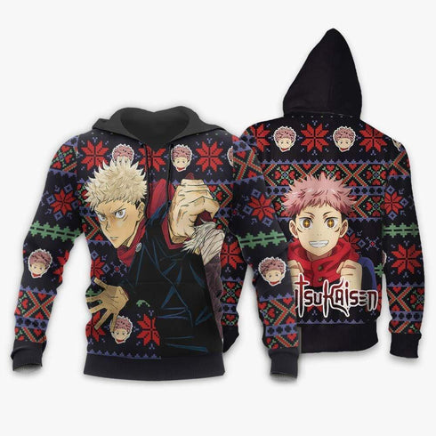 Divesart - Yuji Itadori Ugly Christmas Sweater and Hoodie Custom Anime Jujutsu Kaisen Xmas Gifts